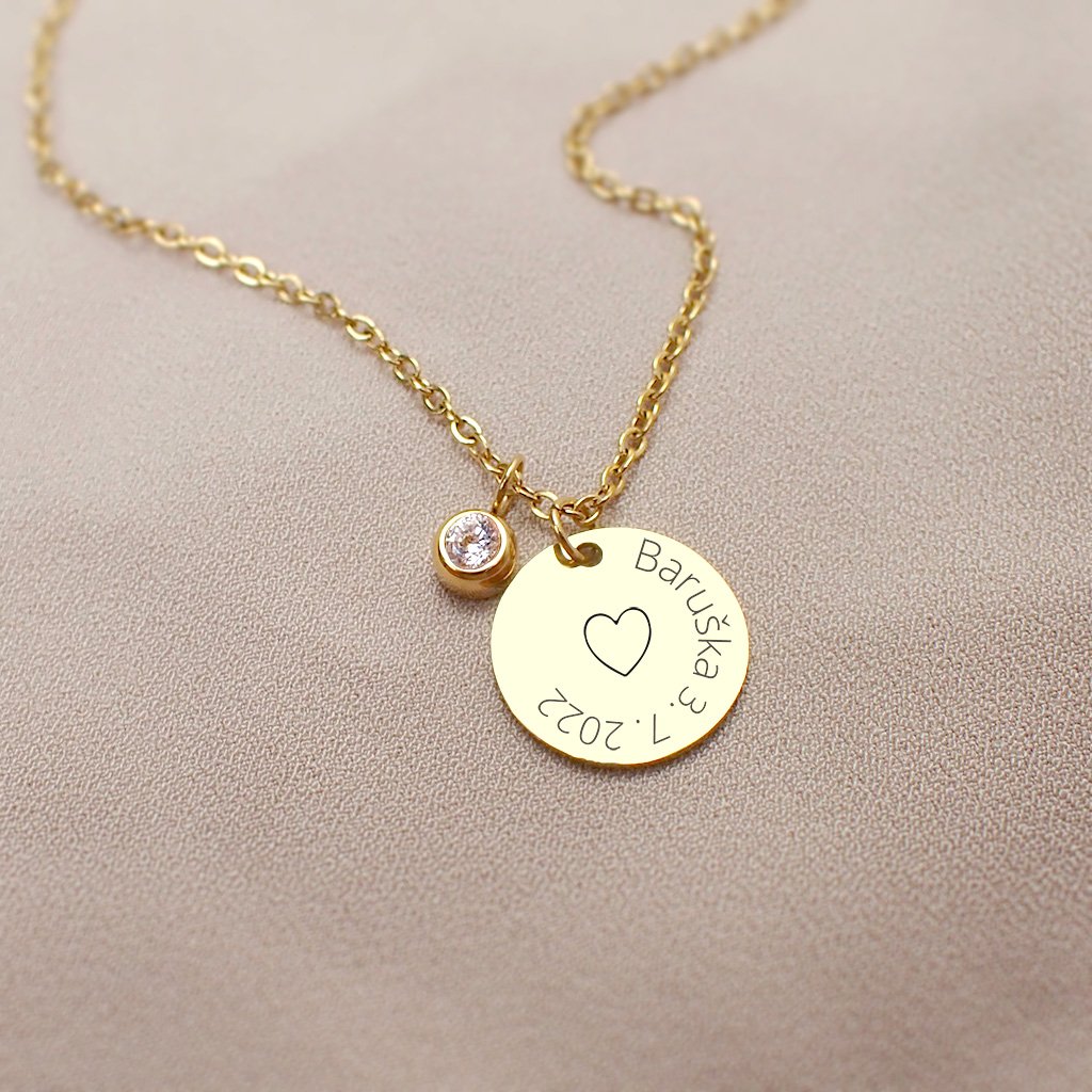 Dámský náhrdelník s medailonkem, vlastní text na přání, chirurgická ocel, barva: zlatá