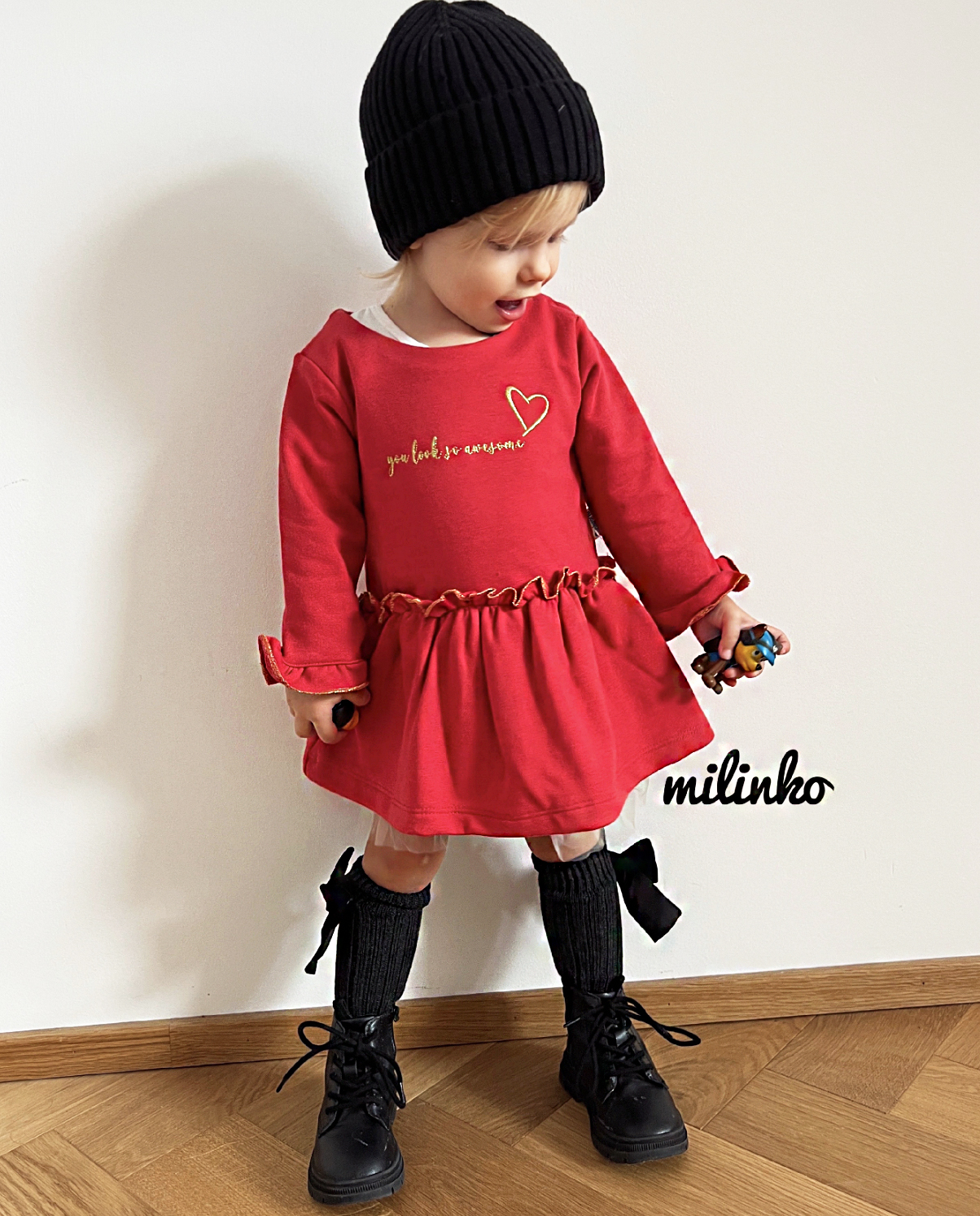 Miniworld Dievčenské šaty s dlhým rukávom-Vyzeráš úžasne, červené veľkosť: 80 (9-12m)