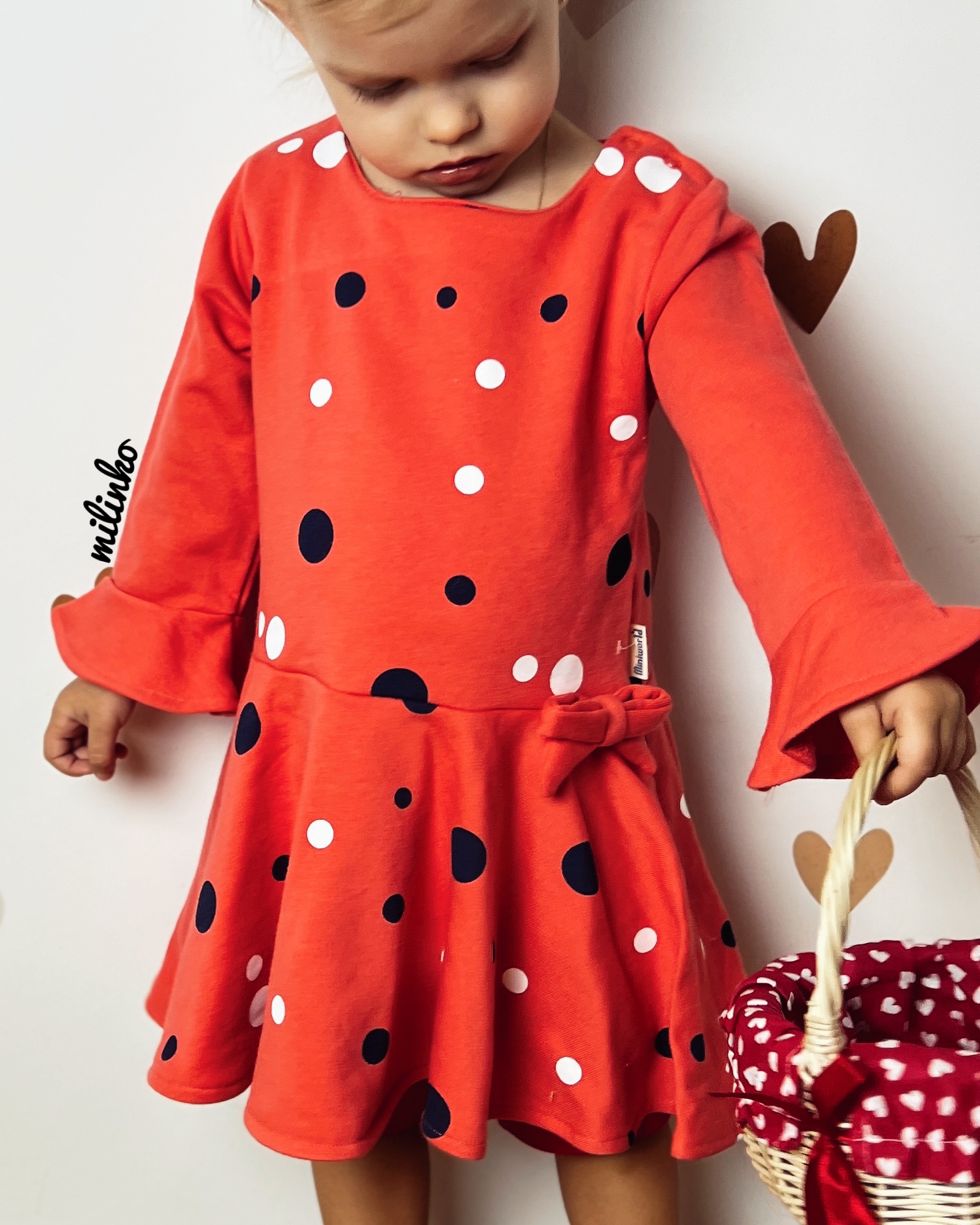 Miniworld Dievčenské šaty- Bodkované, lososové veľkosť: 92 (18-24m)