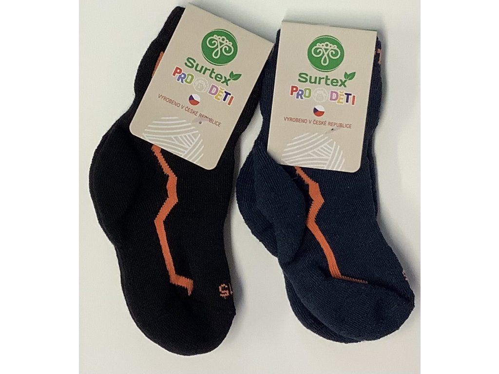 Surtex zimní ponožky 90% dětské tmavé/oranžový pruh