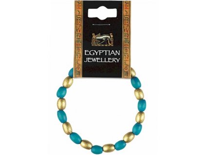 672 egyptsky naramok s tyrkysovo modrymi a zlatymi koralikmi