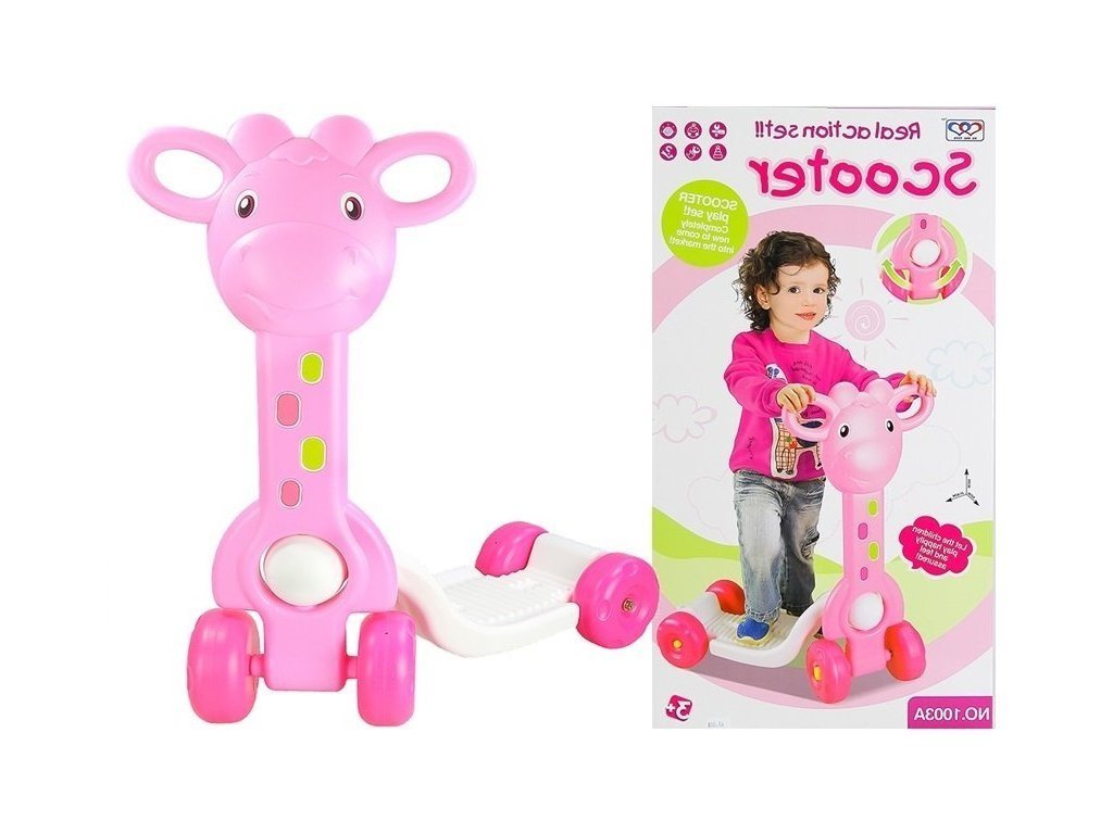 Dětská koloběžka žirafa růžová1