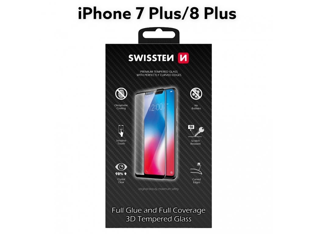 Sklo SWISSTEN Ultra Durable 3D Full Glue Glass Apple iPhone 7 Plus/8 Plus černé