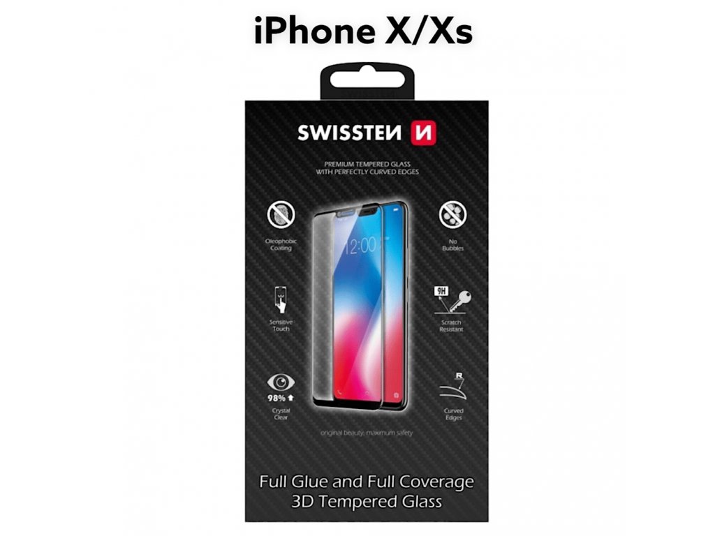 Sklo SWISSTEN Ultra Durable 3D Full Glue Glass Apple iPhone X/Xs černé