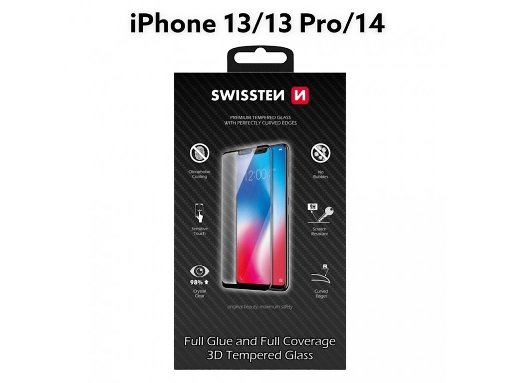 Sklo SWISSTEN Ultra Durable 3D Full Glue Glass Apple iPhone 13/13 Pro/14 černé