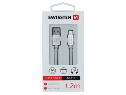 SWISSTEN Datový kabel textile USB / USB-C 1,2m stříbrný