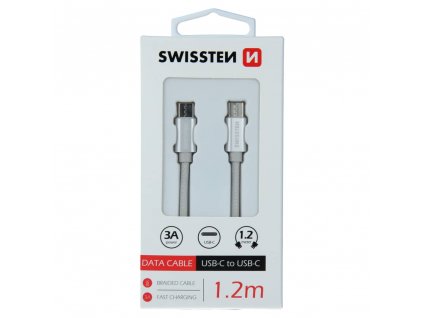SWISSTEN Datový kabel textile USB-C  / USB-C 1,2m stříbrný