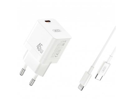 XO Síťový adaptér CE09 PD 45W USB-C bílý + kabel USB-C/Lightning 1m