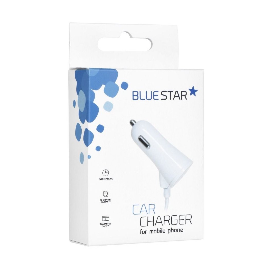 BlueStar nabíječka do auta Apple Iphone 5/ 6/ 6s/ 7/ 8/ X s kabelem a USB portem 3A