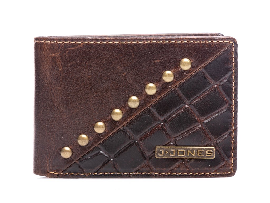 Malá pánská kožená peněženka s cvoky J JONES hnědá 5562 BN (3)