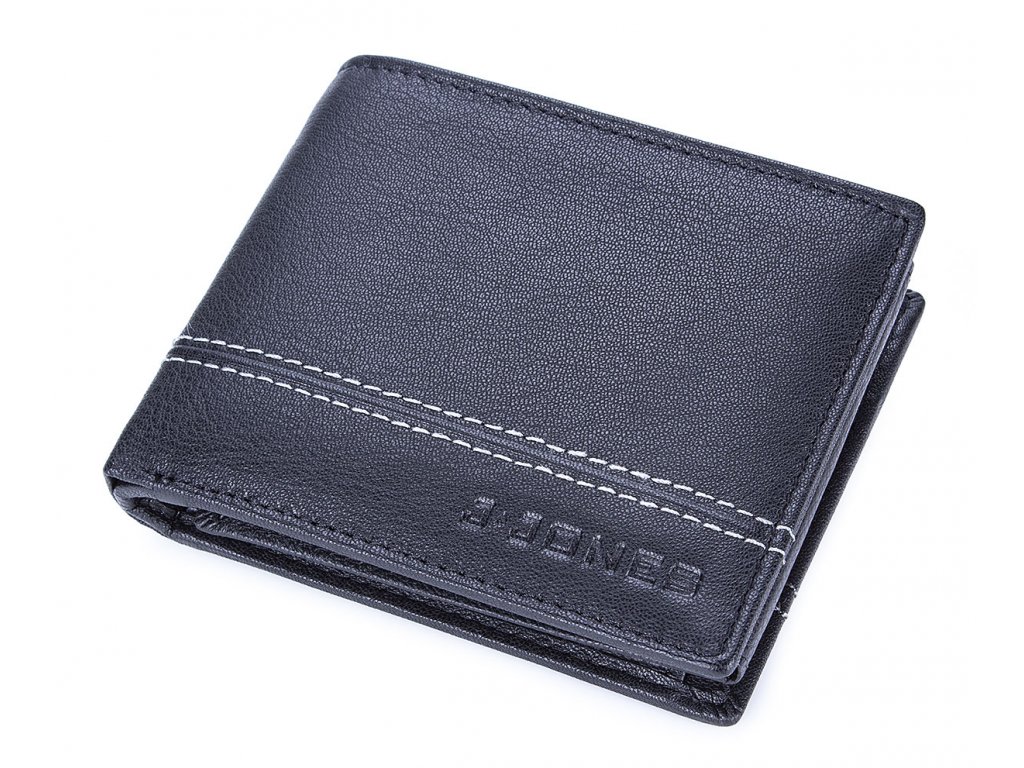 Pánská kožená peněženka černá s šedým prošitím J Jones 5313 ModexaStyl (2)