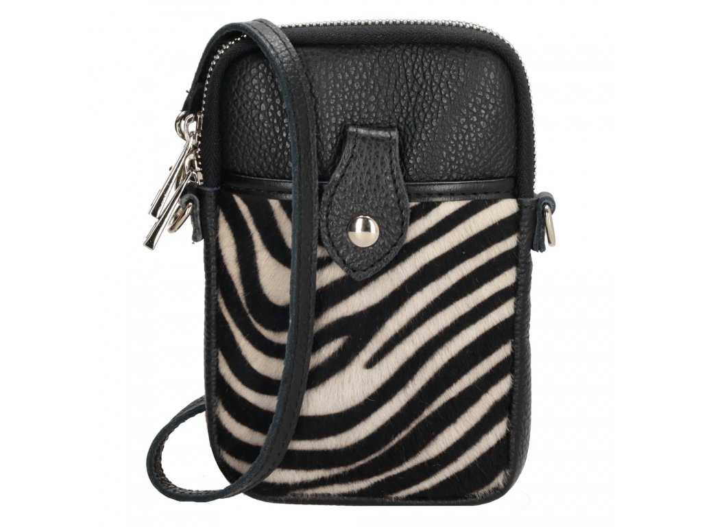 Malá kožená kabelka pouzdro na telefon s popruhem černá zebra Charm London L617 ModexaStyl (2)