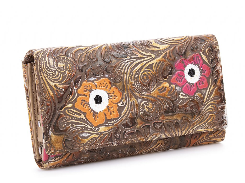 Velká dámská kožená peněženka s květy béžová Mercucio 4511835 ModexaStyl (3)
