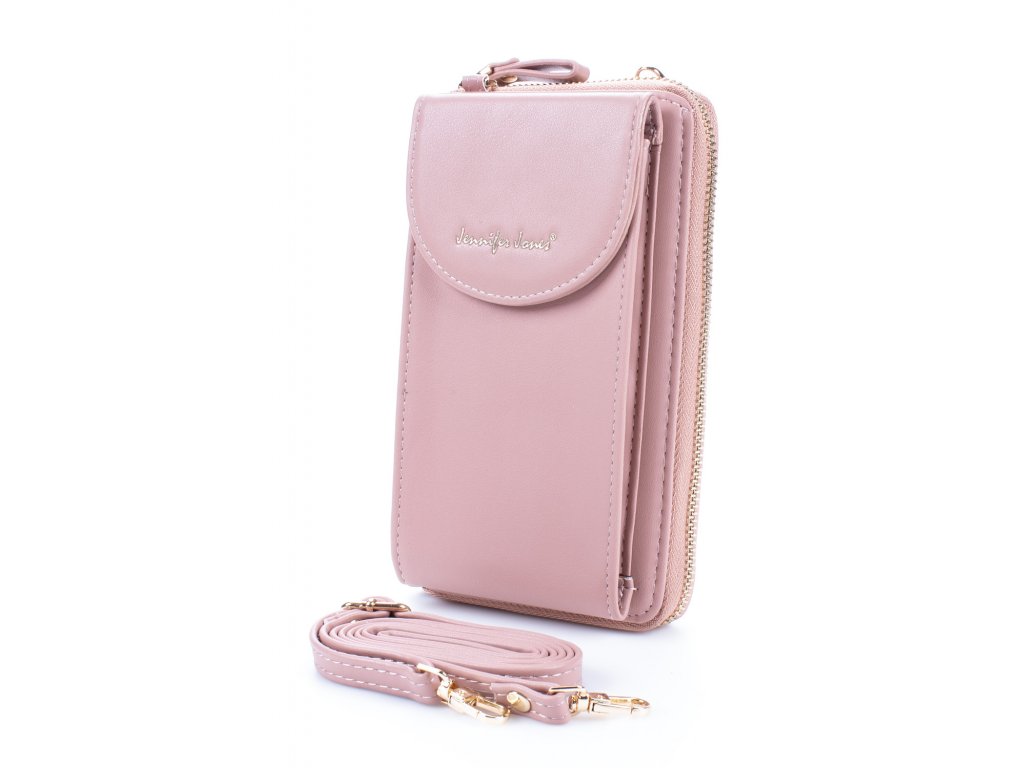 Mini kabelka na telefon a peněženka s popruhem na krk růžová Jennifer Jones 1125 PK ModexaStyl (2)