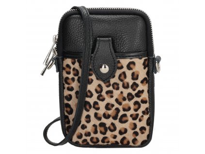 Malá kožená kabelka pouzdro na telefon s popruhem černá leopard Charm London L617 ModexaStyl (6)