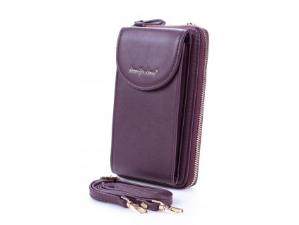 Mini kabelka na telefon a peněženka s popruhem na krk bordó vínová Jennifer Jones 1125 VN ModexaStyl (6)