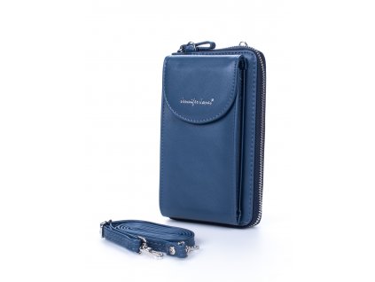 Mini kabelka na telefon a peněženka na telefon s popruhem na krk modrá Jennifer Jones 1125 BK ModexaStyl (4)