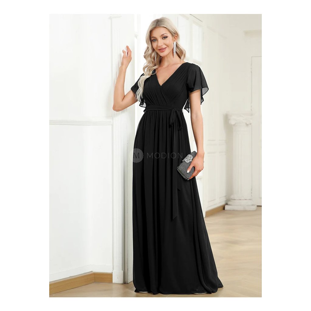 Černé šifonové šaty dlouhé EE0164BK -  Společenské šaty, plesové šaty a svatební šaty - Modion.cz