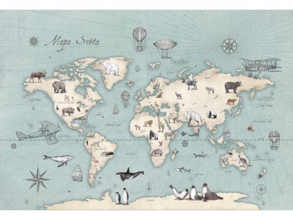 detska mapa sveta mint tapeta ve velké velikosti