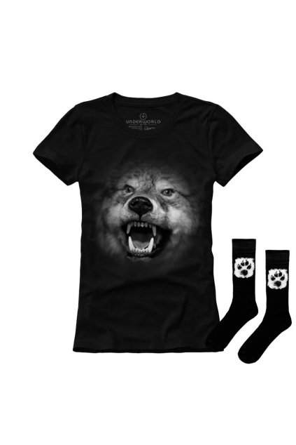 Ajándék szett UNDERWORLD Wolf / Animal footprint női póló + zokni