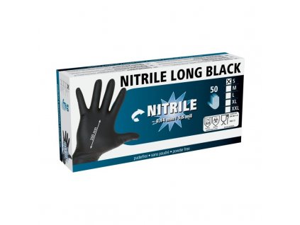 Rukavice nitrilové černé, dlouhé 30 cm, S