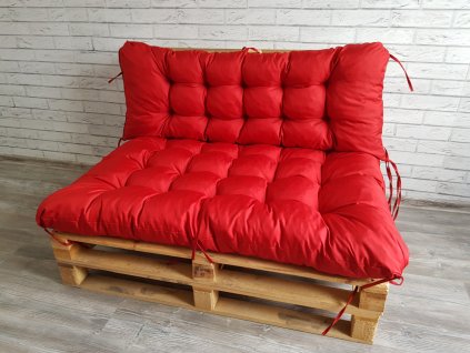 Paletové prošívané sezení - sedák 120x80 cm, opěrka 120x40 cm, barva červená, Mybesthome