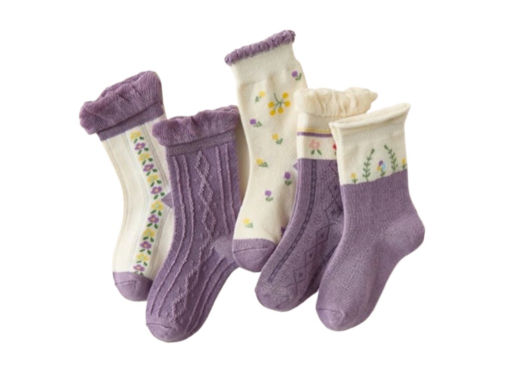 Bavlněné fialové vysoké ponožky se vzorem 5ks