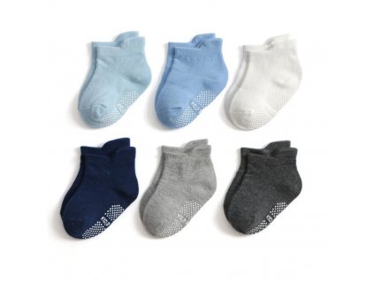 Bavlněné protiskluzové ponožky 6ks - modré