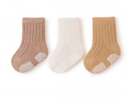 Sada bavlněných ponožek se vzorem a protiskluzem - White/Brown