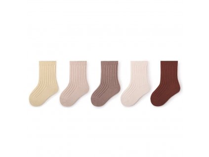 Jednobarevné bavlněné vysoké ponožky sada 5ks - Brown