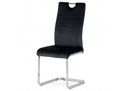 Jídelní židle, potah černá sametová látka, kovová chromovaná podnož a madlo - DCL-416 BK4