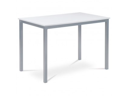 Jídelní stůl 110x70x75 cm, deska MDF, bílá barva, kovová podnož, střbrný lak - GDT-202 WT