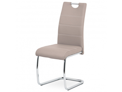 Jídelní židle, potah lanýžová ekokůže, bílé prošití, kovová pohupová podnož, chr - HC-481 LAN