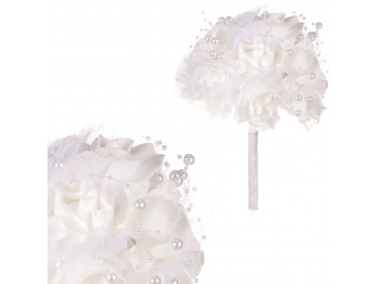 Puget z pěnových růžiček do ruky, barva bílá, umělá dekorace - PRZ2988