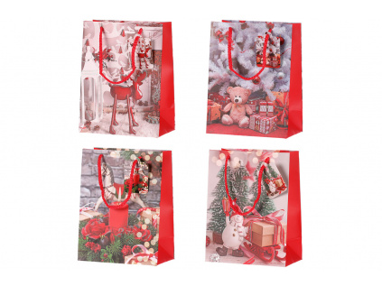 Taška dárková papírová, mix 4 druhů, cena za 1 kus, vánoční motiv - SF35178