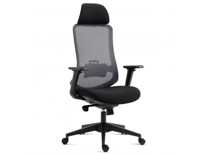 Kancelářská židle, černý plast, černá látka, 4D područky, kolečka pro tvrdé povrchy, houpací mechanika s polohovou areta - KA-V322 BK