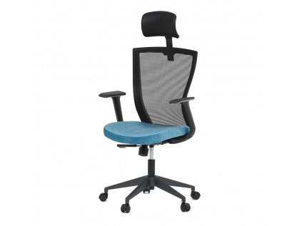 Kancelářská židle, černá MESH síťovina, světle modrá látka, houpací mechanismus, plastový kříž, kolečka pro tvrdé podlah - KA-V328 BLUE