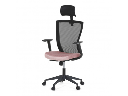 Kancelářská židle, černá MESH síťovina, růžová látka, houpací mechanismus, plastový kříž, kolečka pro tvrdé podlahy - KA-V328 PINK