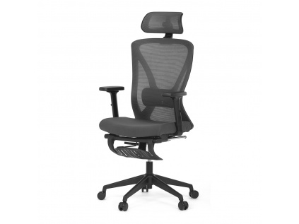 Židle kancelářská, šedá MESH, plastový kříž, opěrka nohou, posuvný sedák, 2D područky - KA-S257 GREY