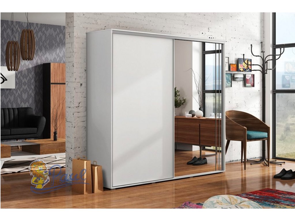 Šatní skříň Ska A20 XL s posuvnými dveřmi se zrcadlem - šířka 200 cm bílá