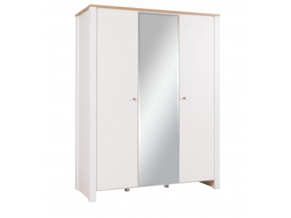 Šatní skříň Berg 9 s klasickými dveřmi se zrcadlem uprostřed - šířka 155 cm krémová / zlatý dub