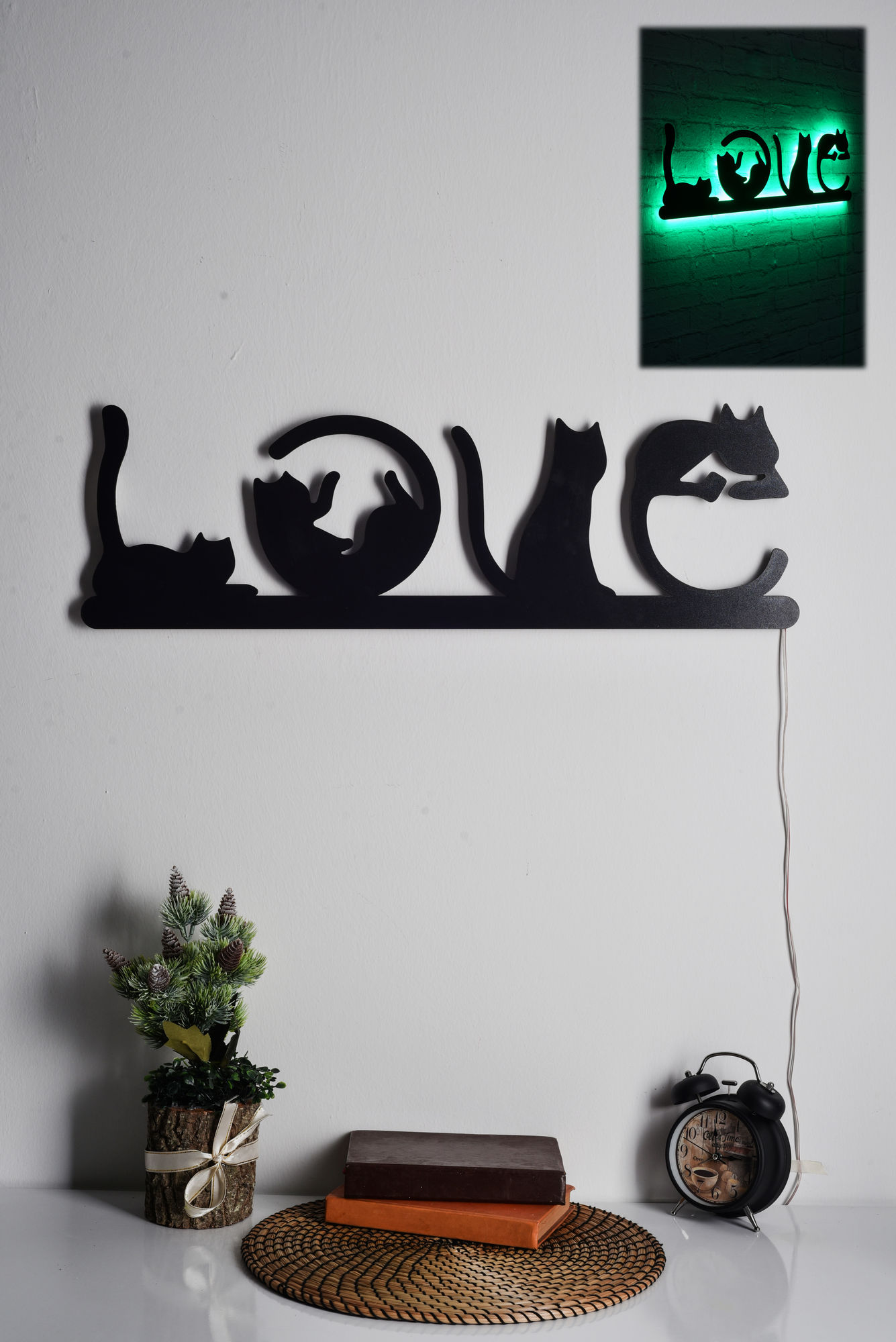 ASIR Dekorativní LED osvětlení zelené LOVE kočky