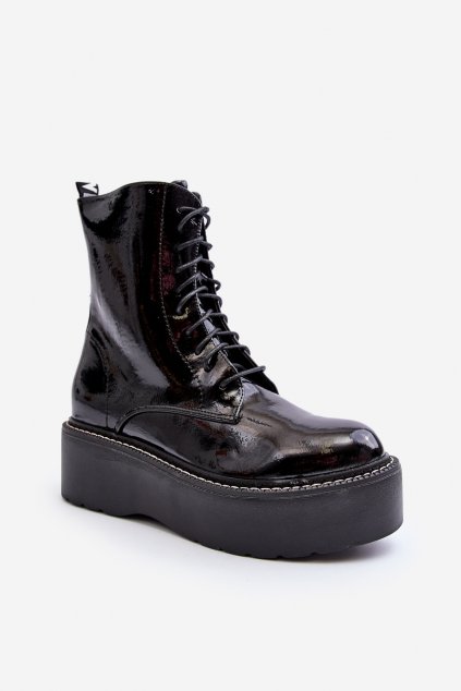 Členkové topánky na podpätku farba čierna kód obuvi BL412 BLACK