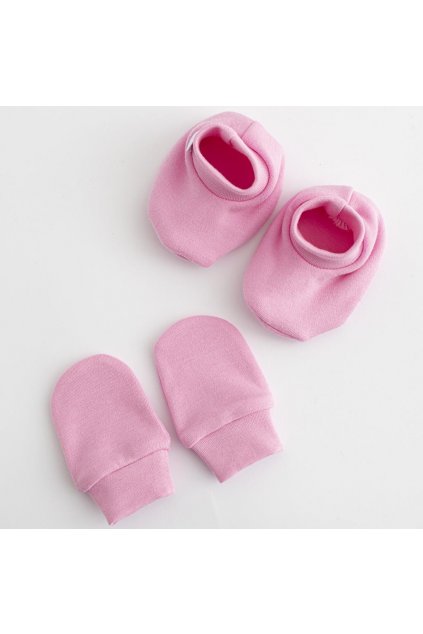 Dojčenský bavlnený set-capačky a rukavičky New Baby ružová 0-6m