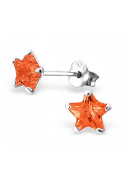 Strieborné náušnice hviezdy - 925 cz oranžový kryštál MS9526