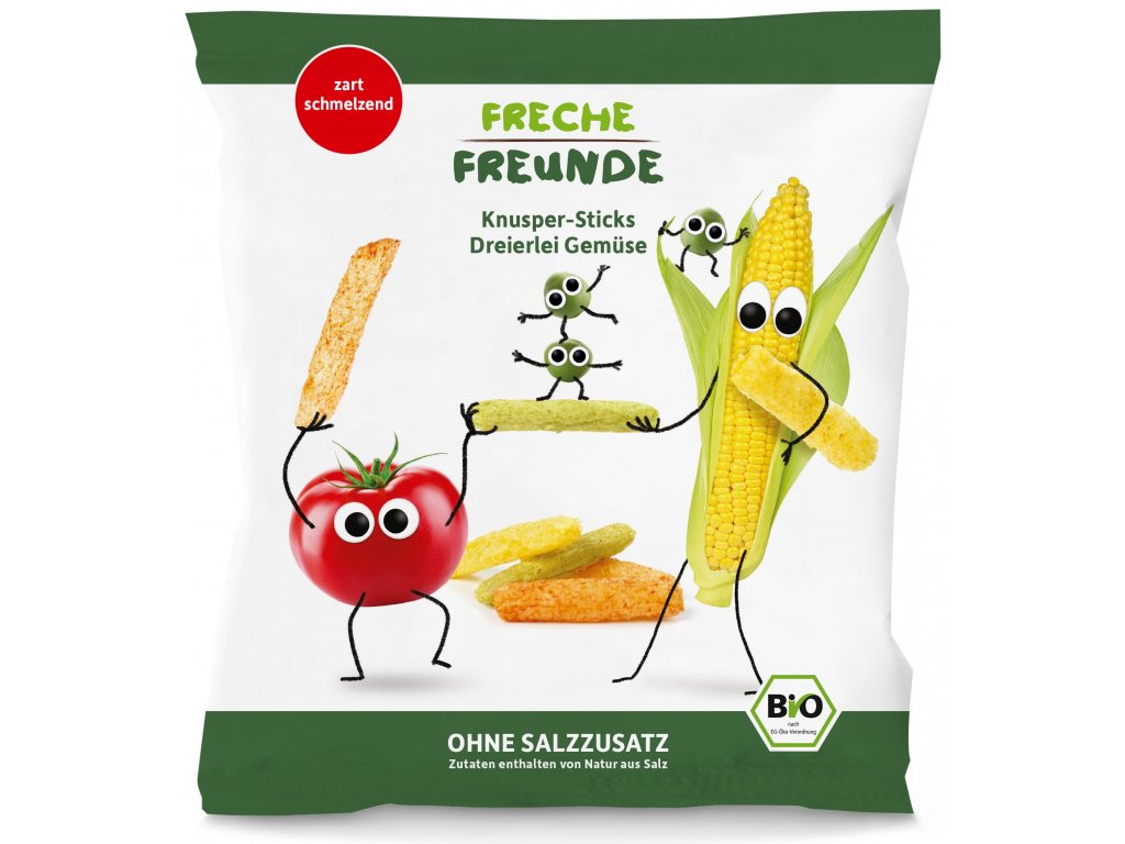 Freche Freunde - BIO Zeleninové tyčinky s rajčetem, kukuřicí a hráškem 30g