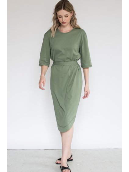 Khaki minimalistické šaty TUNIQ – nanoSPACE by LADA (Velikost L)