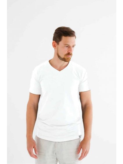 Bílé pánské triko s výstřihem do V nanosilver®