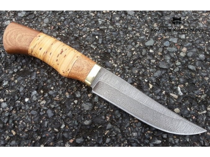 Nůž z damaškové oceli Liška - mahagon, bříza