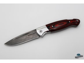 Zavírací ručně kovaný nůž z damašku Sumec - red
